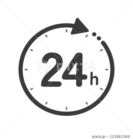 24hの文字と回転する矢印が付いた黒いアイコン - シンプルな24時間のイメージ素材 24hの文字と回転する矢印が付いた黒いアイコン - シンプルな24時間のイメージ素材 123861369