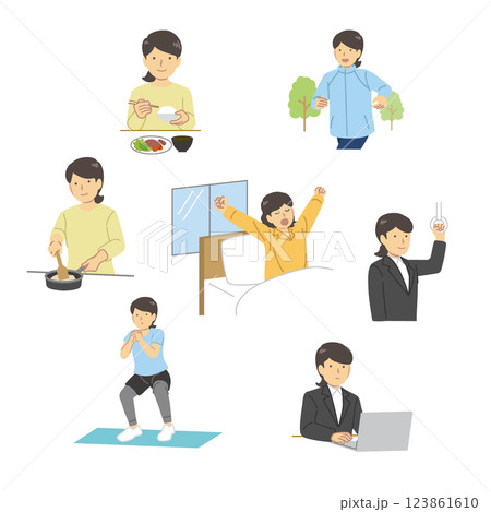 生活サイクルのイラストセット 生活サイクルのイラストセット 123861610