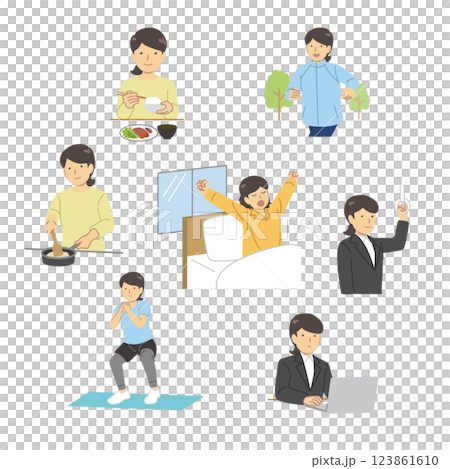 生活サイクルのイラストセット 生活サイクルのイラストセット 123861610