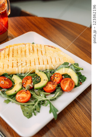 Toasted Tortilla with Sausage for Breakfast 123862196