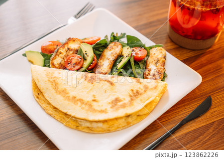 Cheese tortilla in a cafe Cheese tortilla in a cafe 123862226