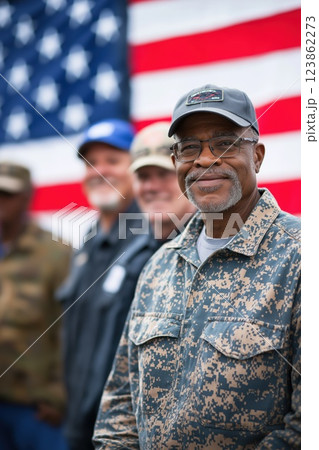 A group of veterans standing proudly 123862273