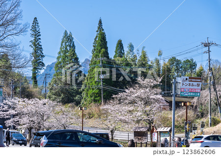 春の光芒に映える道の駅スポット　高千穂観光物産館 トンネルの駅　(宮崎県西臼杵郡高千穂町) 123862606