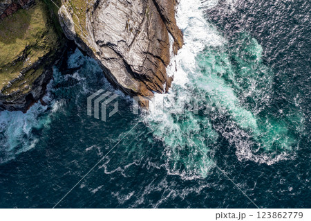 Aerial view of the cliffs of Horn Head at the wild atlantic way in Donegal - Ireland. Aerial view of the cliffs of Horn Head at the wild atlantic way in Donegal - Ireland. 123862779