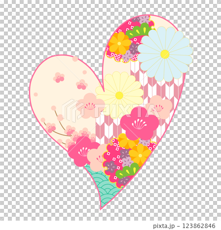 和風イラスト　和柄のハートアイコン　 123862846