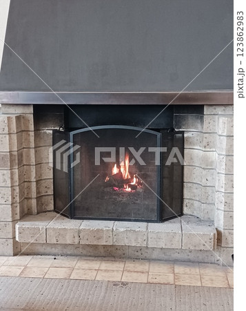 「暖炉の炎が灯る温かいリビング | 冬の癒しと落ち着く空間」 「暖炉の炎が灯る温かいリビング | 冬の癒しと落ち着く空間」 123862983