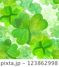 Seamless watercolor pattern for St Patrick's day, abstract four leaf clovers 123862998