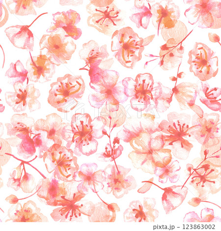Spring watercolor seamless pattern. Watercolour florals. Pink flowers 123863002