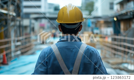 工事現場で働く男性　AI 123863172