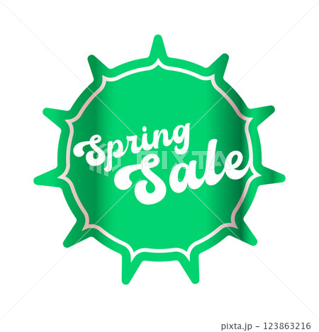 Spring sale round modern green sticker isolated on white. Green Price sticker, sale sticker, price tag, modern label, sale or discount sticker, promotional badge set, shopping label png. 123863216