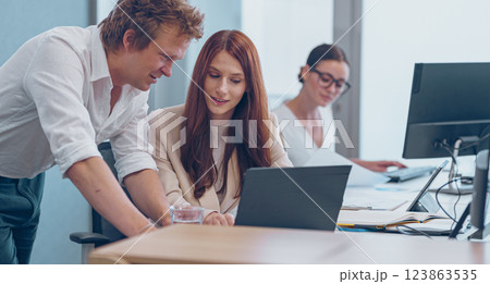 Team collaboration in modern offices is vital for success and fostering creativity Team collaboration in modern offices is vital for success and fostering creativity 123863535