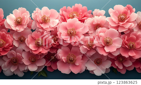 華やかに咲き誇るピンクの花々の美しいクローズアップ 123863625