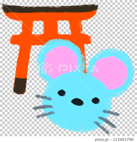 簡單插圖，蠟筆觸感，十二生肖，鼠年圖像 123863790