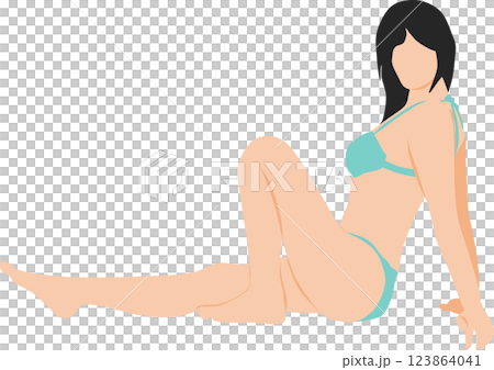 ポーズをとる水着を着た女性のイラスト ポーズをとる水着を着た女性のイラスト 123864041