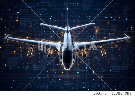 A blueprint showcases an innovative drone, emphasizing intricate engineering and advanced technology in a virtual space. A blueprint showcases an innovative drone, emphasizing intricate engineering and advanced technology in a virtual space. 123864095