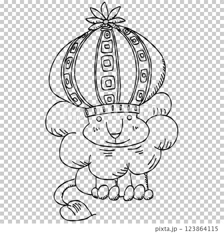 王様ライオン　線画 123864115