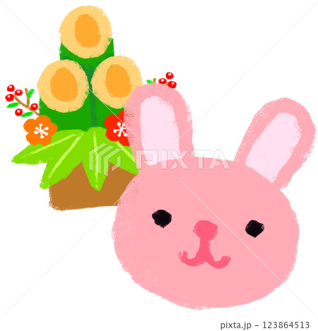 シンプルイラスト　クレヨンタッチ　卯年イメージ 123864513