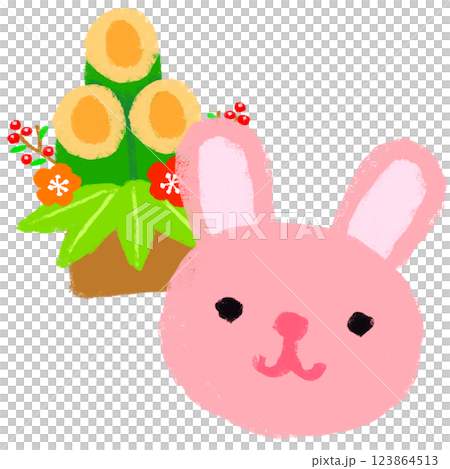 シンプルイラスト　クレヨンタッチ　卯年イメージ 123864513