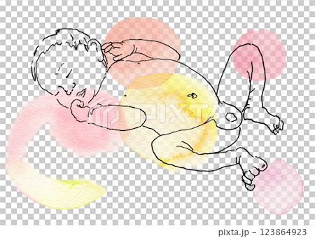 寝ているあかちゃんの手描き水彩イラスト 寝ているあかちゃんの手描き水彩イラスト 123864923