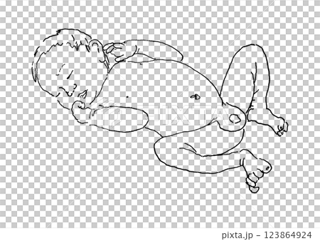 寝ているあかちゃんの手描き線画イラスト 寝ているあかちゃんの手描き線画イラスト 123864924