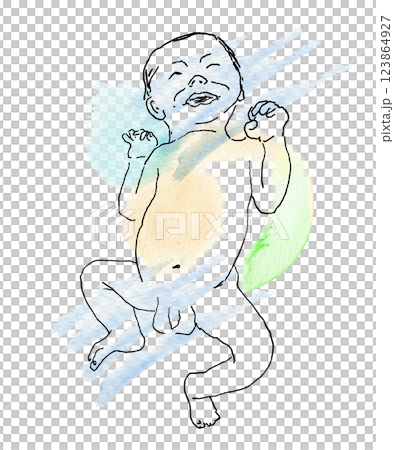 泣いているあかちゃんの手描き水彩イラスト 泣いているあかちゃんの手描き水彩イラスト 123864927