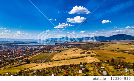 Liptov region Slovakia in the backround with Liptovska mara lake and tatras mountains around. Liptovsky Mikulas city in Slovakia. 123864939