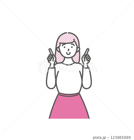 笑顔で上を指さして選択する女子大学生のイラスト 若い女性 笑顔で上を指さして選択する女子大学生のイラスト 若い女性 123865089