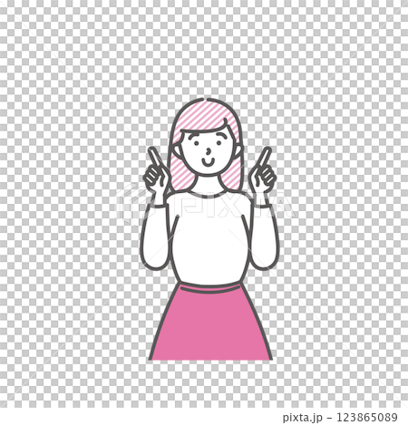 笑顔で上を指さして選択する女子大学生のイラスト 若い女性 笑顔で上を指さして選択する女子大学生のイラスト 若い女性 123865089