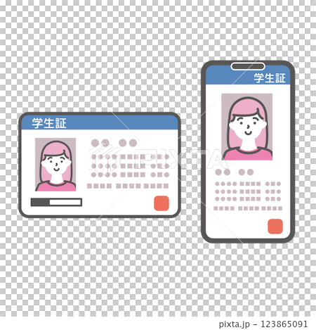 女大學生卡及智慧型手機應用學生證插圖 123865091