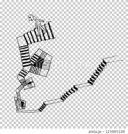 終わらない螺旋状の階段を降りていく人の線画イラスト 終わらない螺旋状の階段を降りていく人の線画イラスト 123865180