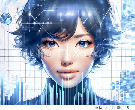 音声データを解析される女性のイラスト素材 123865196