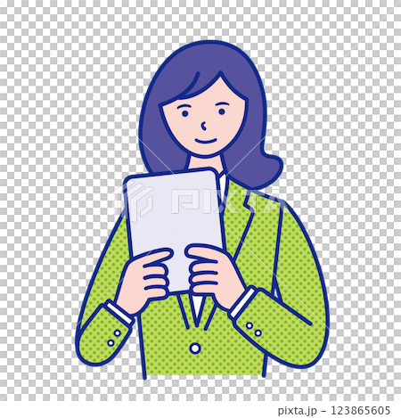 タブレット端末を持った女子学生のイラスト素材 123865605