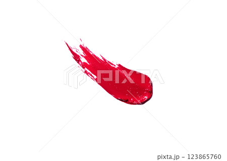 Red smear swipe isolated on white background texture beauty lipstick swatch Red smear swipe isolated on white background texture beauty lipstick swatch 123865760