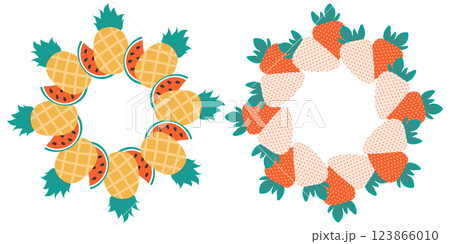 Pineapple Watermelon slices Whole berry Red and White Circle Frame Border Copy space Template Set 2 123866010