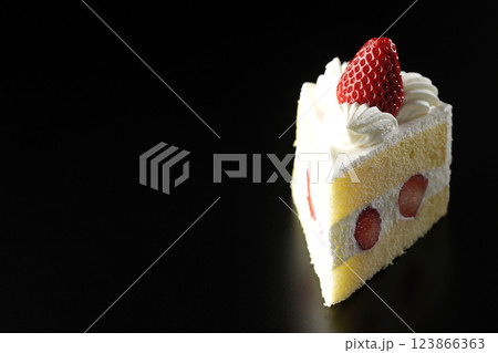 苺のショートケーキを黒背景で撮影 123866363