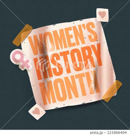 Women s History Month Vintage Paper with Female Symbol, Celebrating Women s Achievements and Empowerment with Retro Design Elements Women s History Month Vintage Paper with Female Symbol, Celebrating Women s Achievements and Empowerment with Retro Design Elements 123866404