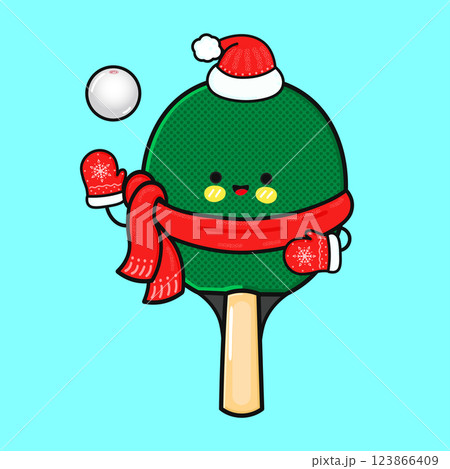 Festive Table Tennis Paddle. Christmas Ping Pong Racket with Santa Hat 123866409