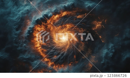 Nighttime typhoon from space, illuminated clouds against the dark planet. View from space Nighttime typhoon from space, illuminated clouds against the dark planet. View from space 123866726