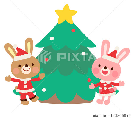 かわいいウサギのサンタクロース　クリスマス　クリスマスツリー 123866855
