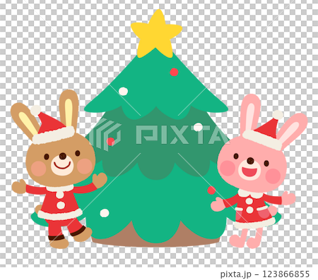 かわいいウサギのサンタクロース　クリスマス　クリスマスツリー 123866855
