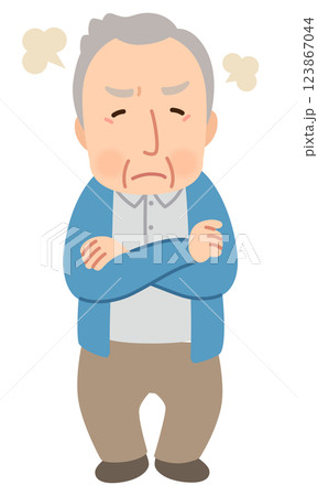 怒っているシニア男性　表情ポーズ　高齢者　後期高齢者 123867044