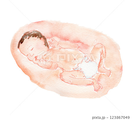 眠るあかちゃんの水彩イラスト 123867049
