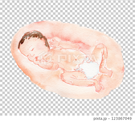 眠るあかちゃんの水彩イラスト 123867049