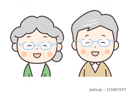 にっこり笑顔のシニア夫婦の上半身イラスト にっこり笑顔のシニア夫婦の上半身イラスト 123867247