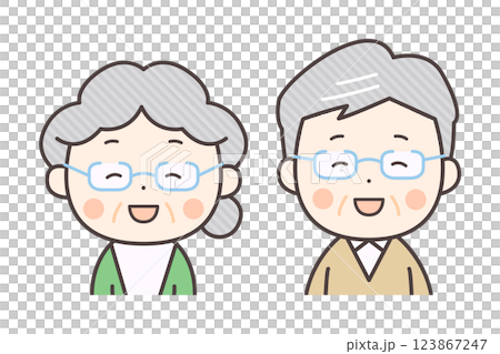 にっこり笑顔のシニア夫婦の上半身イラスト にっこり笑顔のシニア夫婦の上半身イラスト 123867247