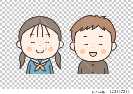 穿著校服的男孩和女孩微笑的上身插圖 123867252