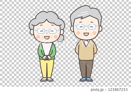 一對微笑的老年夫婦的全身插畫 123867253