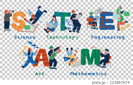描繪 STEAM 教育特徵和學生未來教育的插圖 123867674