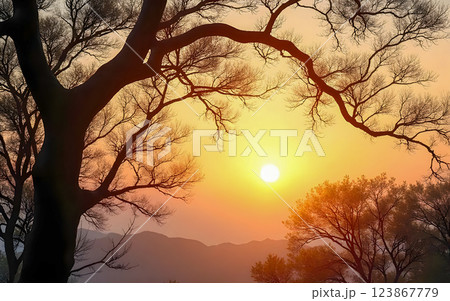 sunset in the mountains 123867779