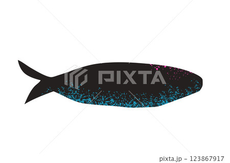 Simple fish. Sardine textured element. Salmon or anchovy silhouettes. Undersea animal. Vector hand drawn cutout collage illustration isolated on white background 123867917